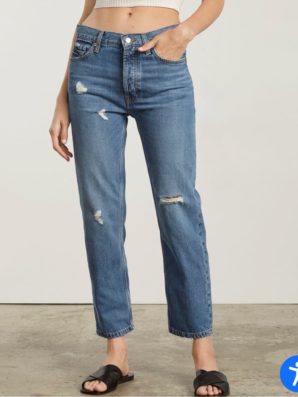 EVERLANE The Summer Slouch Jean - Washed Blue Distressed Women's Jeans